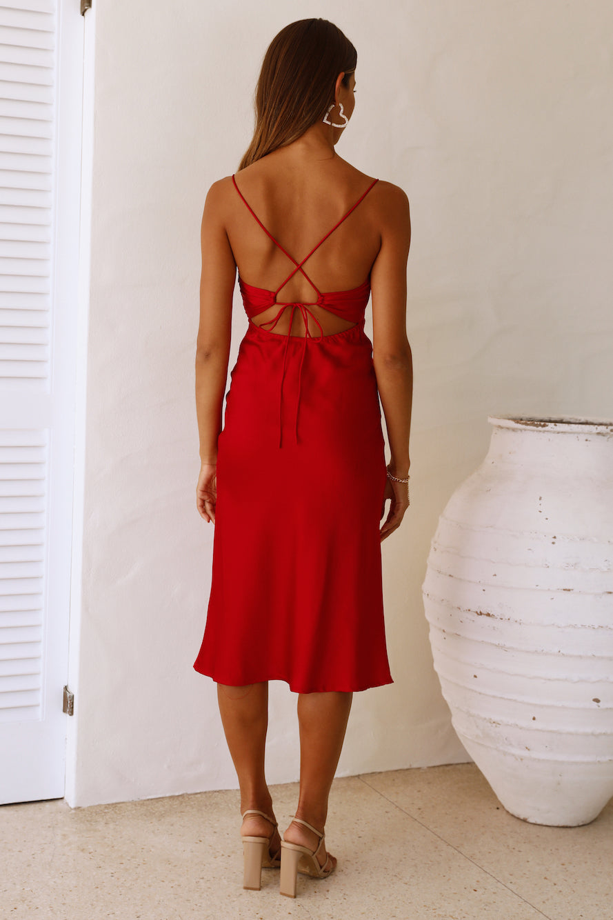 Newest Side Midi Dress Red