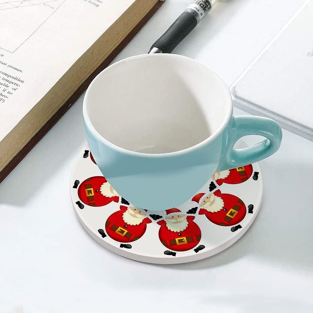 2pcs Round Christmas Santa Claus Ceramic Coasters With Cork-backed For Coffee Drink Cup Mat Absorbent Stone Coasters