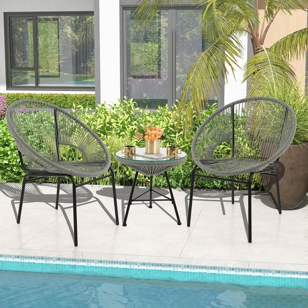 3PCS Patio Acapulco Furniture Bistro Set with Glass Table