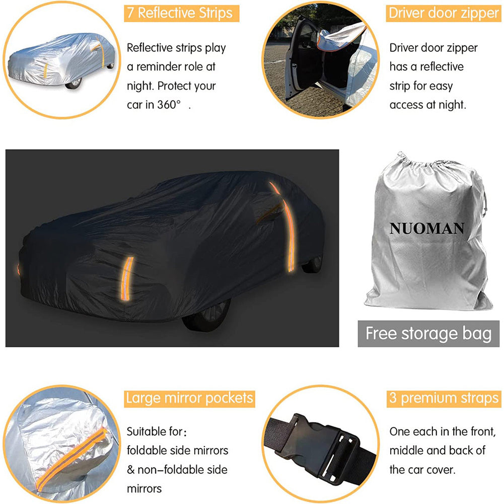 6-layer Suv car cover， all-weather waterproof for cars， full outdoor cover， sun， rain， hail and UV protection， with zipper cotton， universal for Suv/Jeep A4 (fits lengths up to 177 inches).