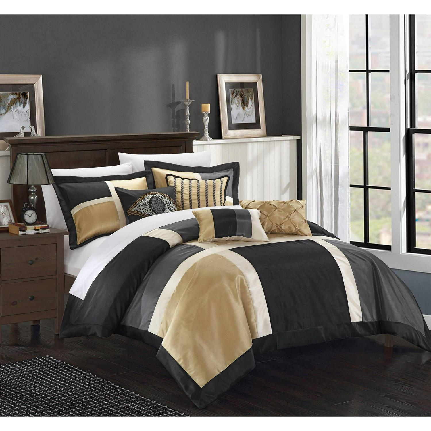 Chic Home Filomena 7-Piece Patchwork Comforter Set， King， Black