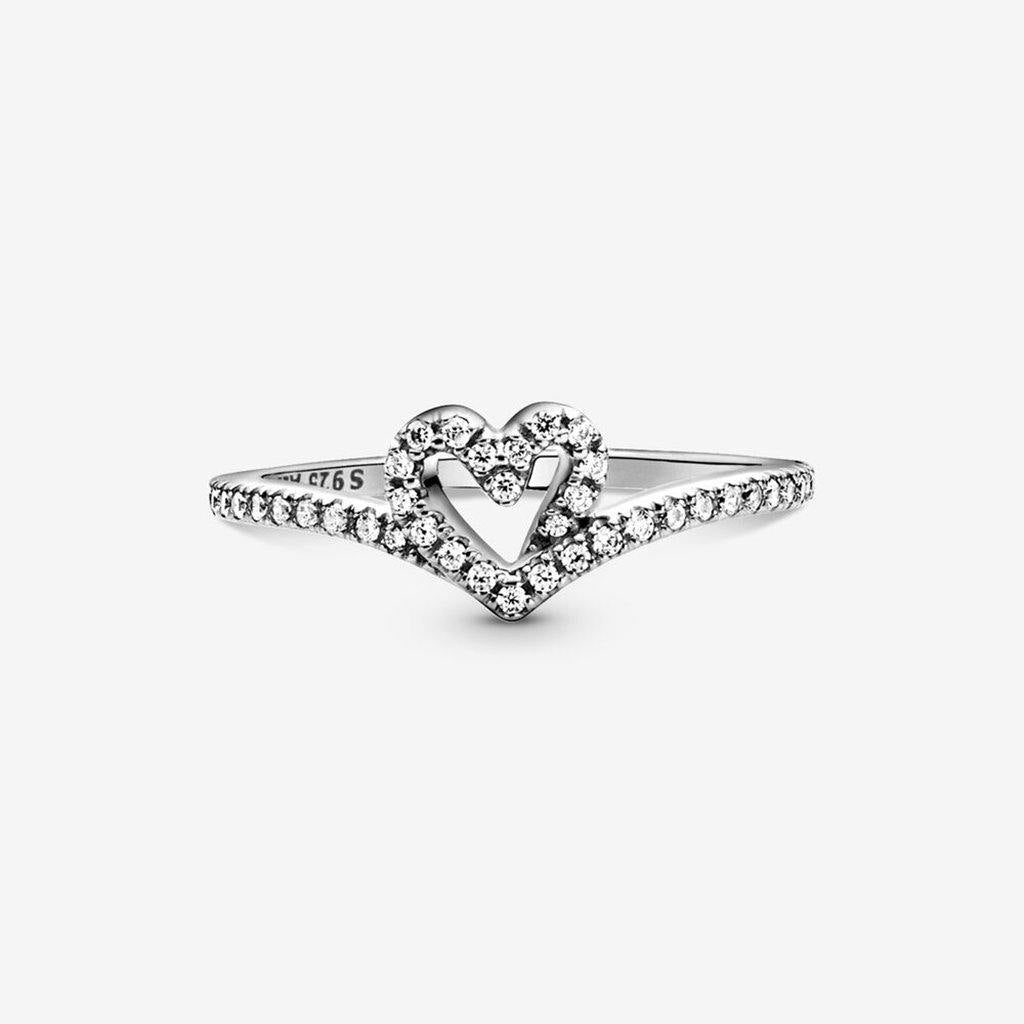 PANDORA  Sparkling Wishbone Heart Ring