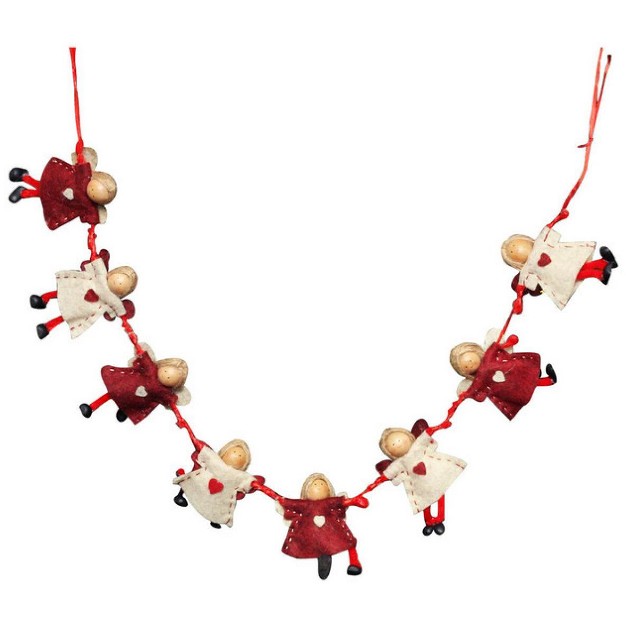 Unlit Plush Red And Beige Joined Hands Angel Dolls Christmas Garland