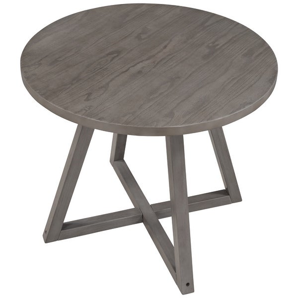 Wood Round Dining Table with X-shape Legs for Small Places， Gray