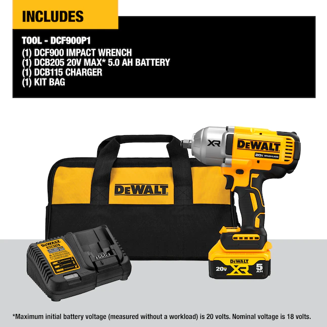 DEWALT DCF900P1 20-Volt Maximum Lithium-Ion Cordless 1/2 in. Impact Wrench Kit