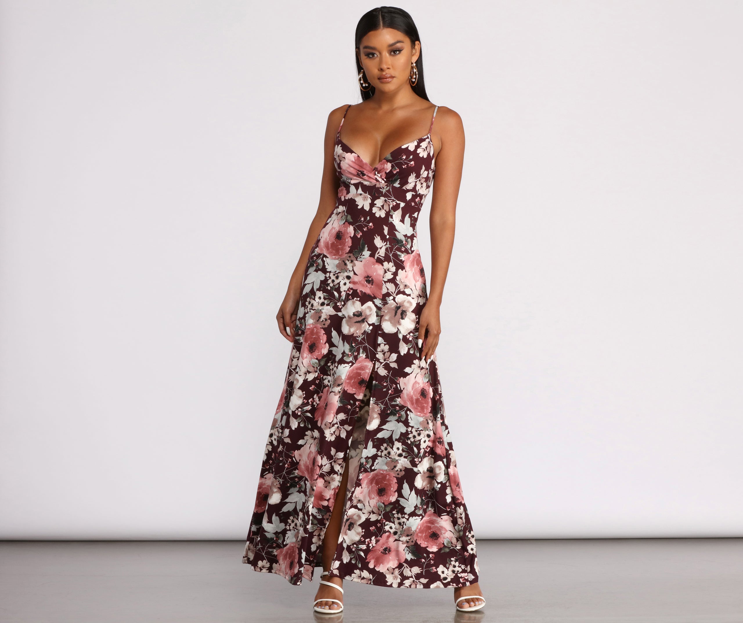 High Slit Floral Knit Maxi Dress