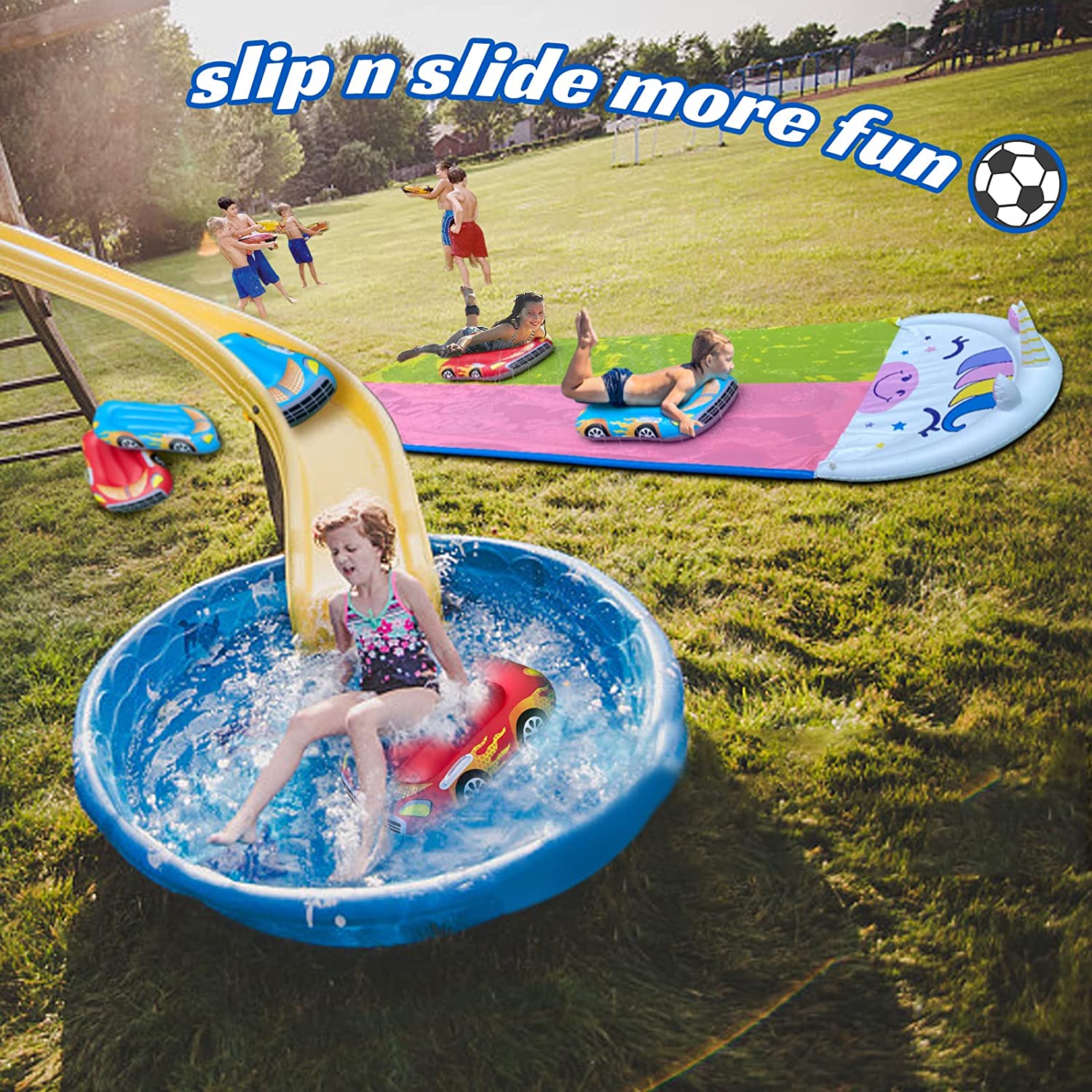 Lavinya Slip and Slide, with 2 Body board for Kids and Adults Loved With Sprinkler, Safe and Easy Use Fun Water Toys.