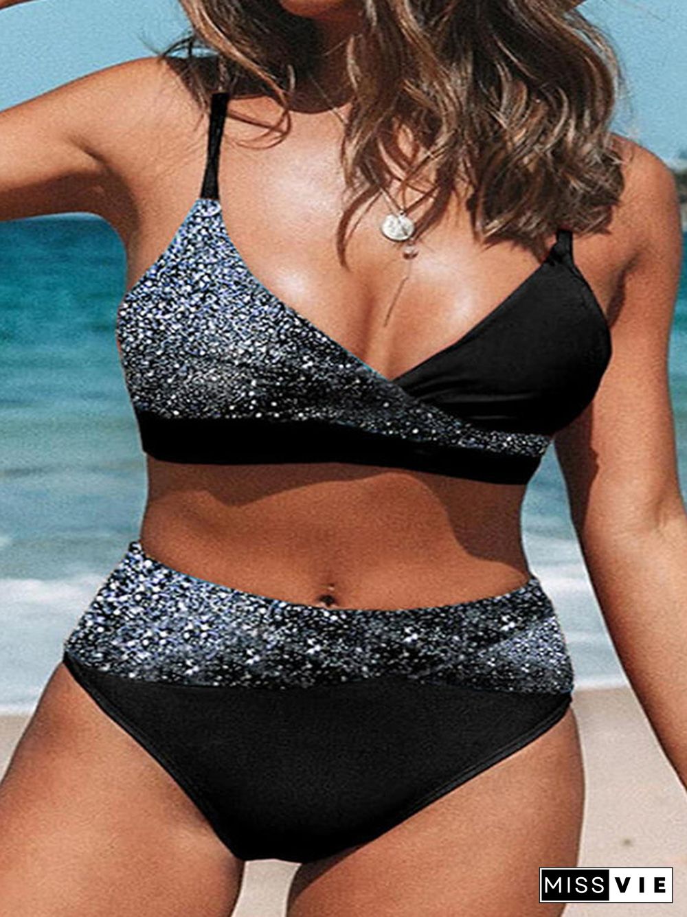 Women Bikini Print Stitching Swimwear Suits