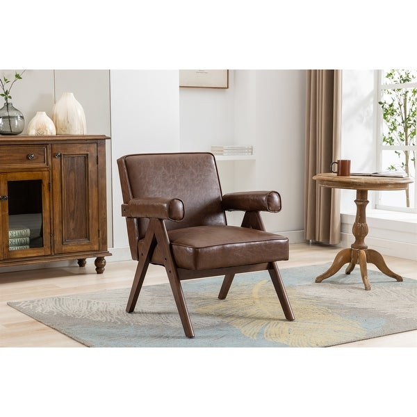 Leisure Chair with Solid Wood Armrest and Feet， Mid-Century Modern Accent chair， for Living Room Bedroom Studio chair