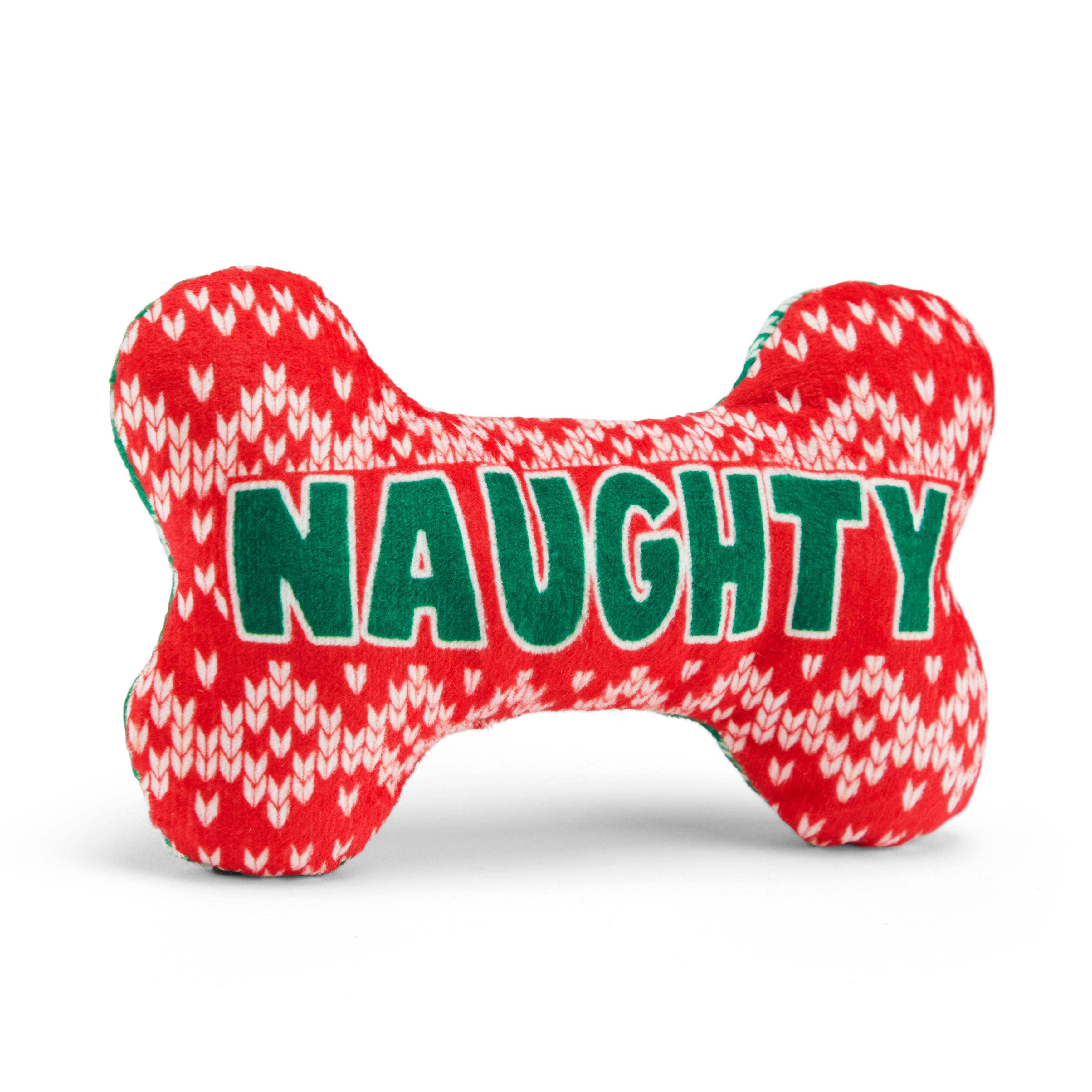 More and Merrier Plush Naughty/Nice Bone Dog Toy， Small