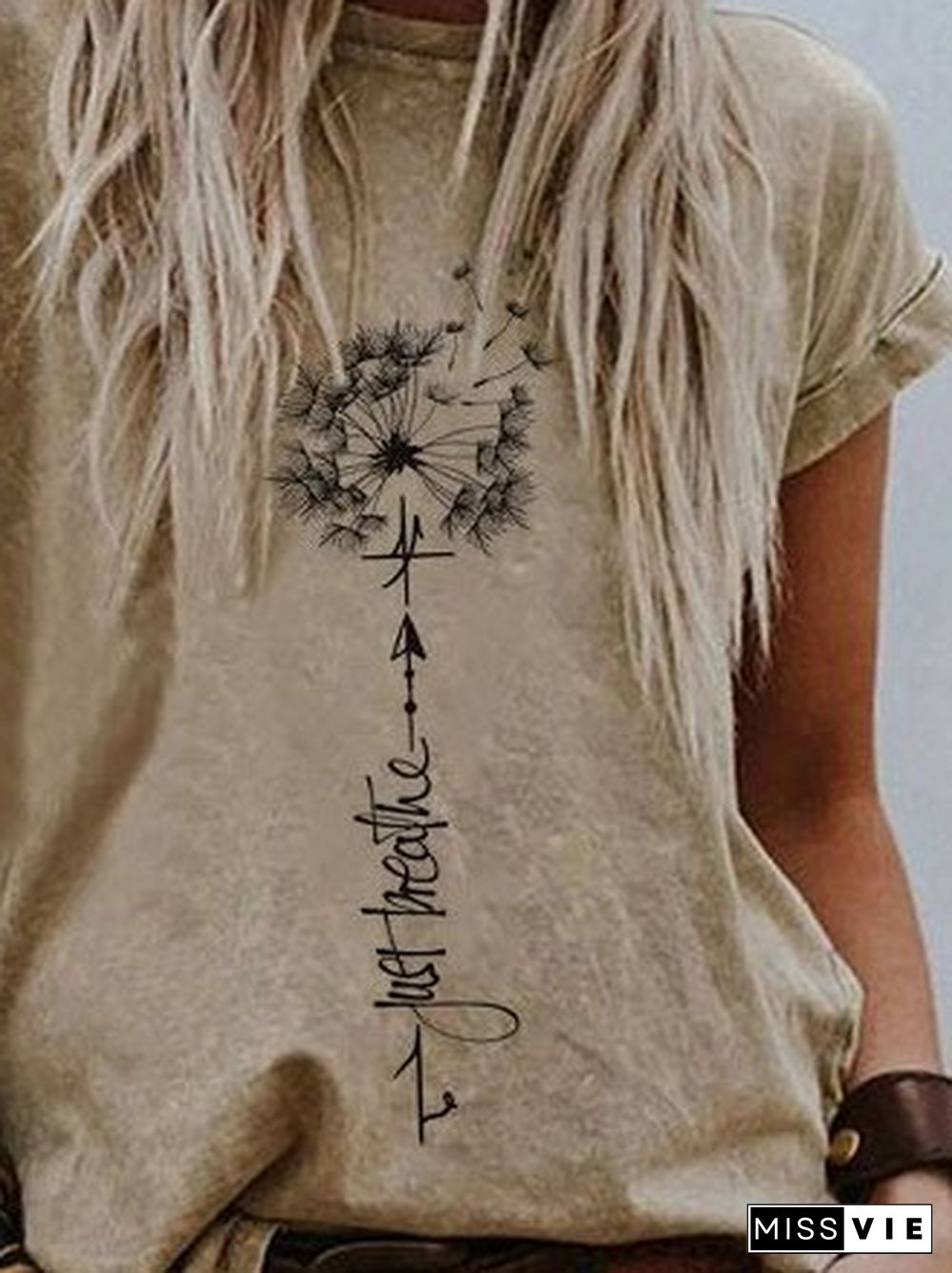 Womens Dandelion Just Breathe Printed T-shirt