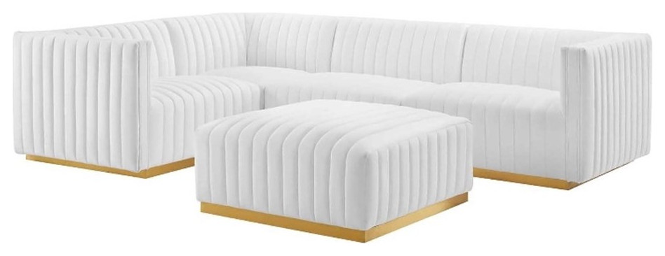 Modway Conjure 5 Piece Velvet and Stainless Steel Sectional Sofa   Gold/White   Contemporary   Sectional Sofas   by Homesquare  Houzz