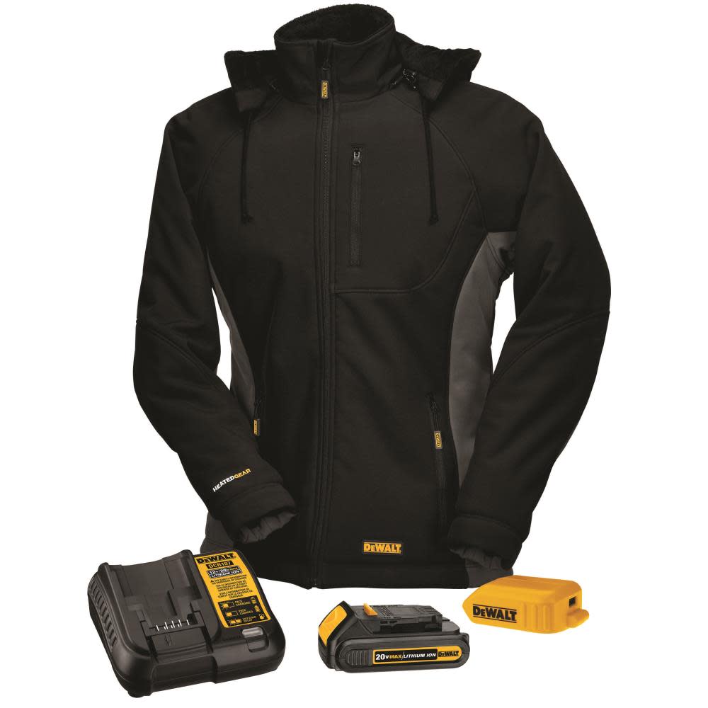 Hooded Soft Shell Jacket， Kitted: Battery， Adapter and Charger， Black ; XL ;