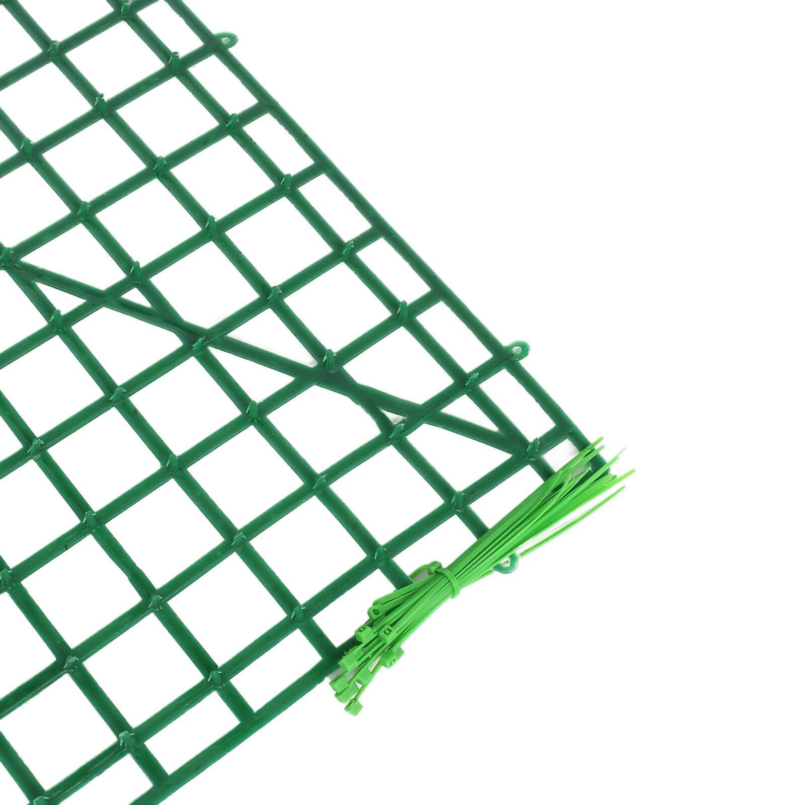 10 Pack Dark Green Plastic Mesh Flower Wall Panels, Artificial Plant Wall Fences Backdrop Grid Frames - 24