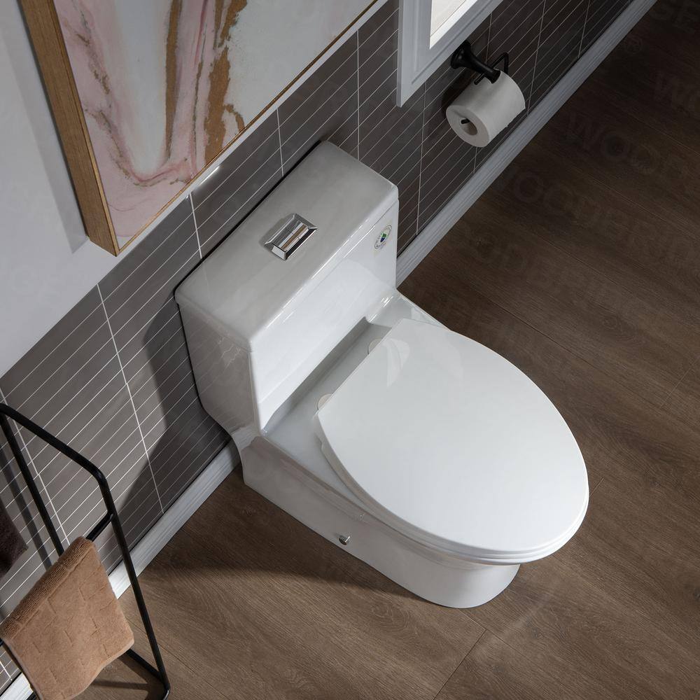 WOODBRIDGE Tiffany 1-Piece 1.01.6 GPF High Efficiency Dual Flush Elongated All-in-One Toilet with Soft Closed Seat in White HT0032