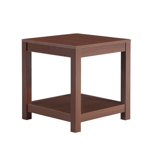 Modern Simple Side Table，Wooden 2-tier End Table with storage shelve