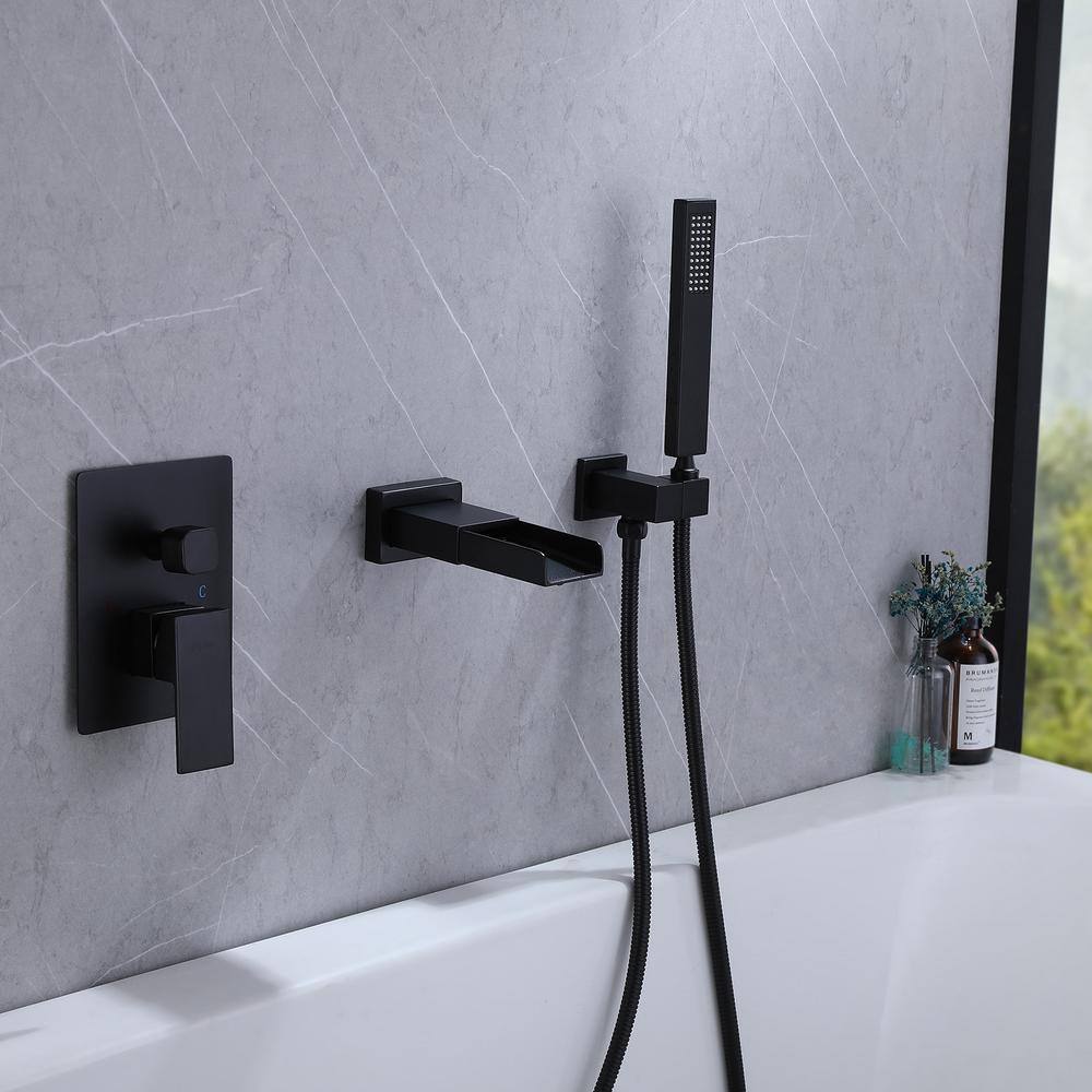 BWE Waterfall Single-Handle 2 Sprayer Wall Mount Bathtub Shower Faucet in Matte Black A-93010-B