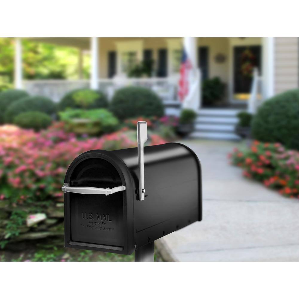 Architectural Mailboxes Chadwick Black Medium Steel Post Mount Mailbox with Nickel Handle and Flag 8950B-10