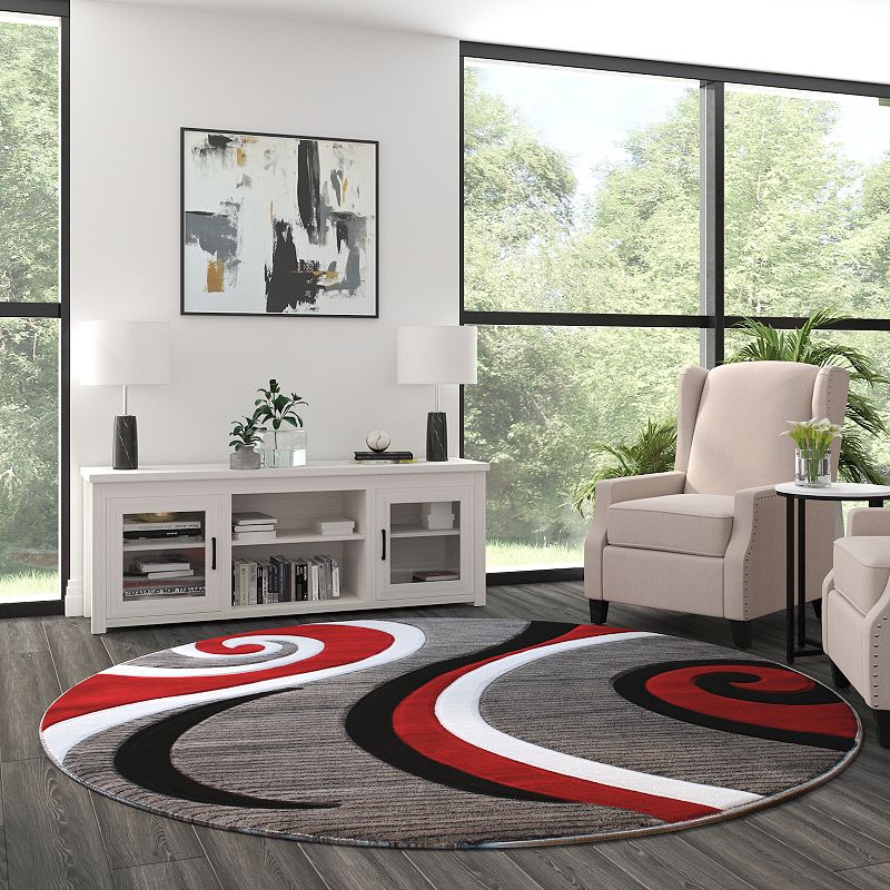 Masada Rugs Masada Rugs Sophia Collection 8'x8' Round Modern Contemporary Hand Sculpted Area Rug in Red