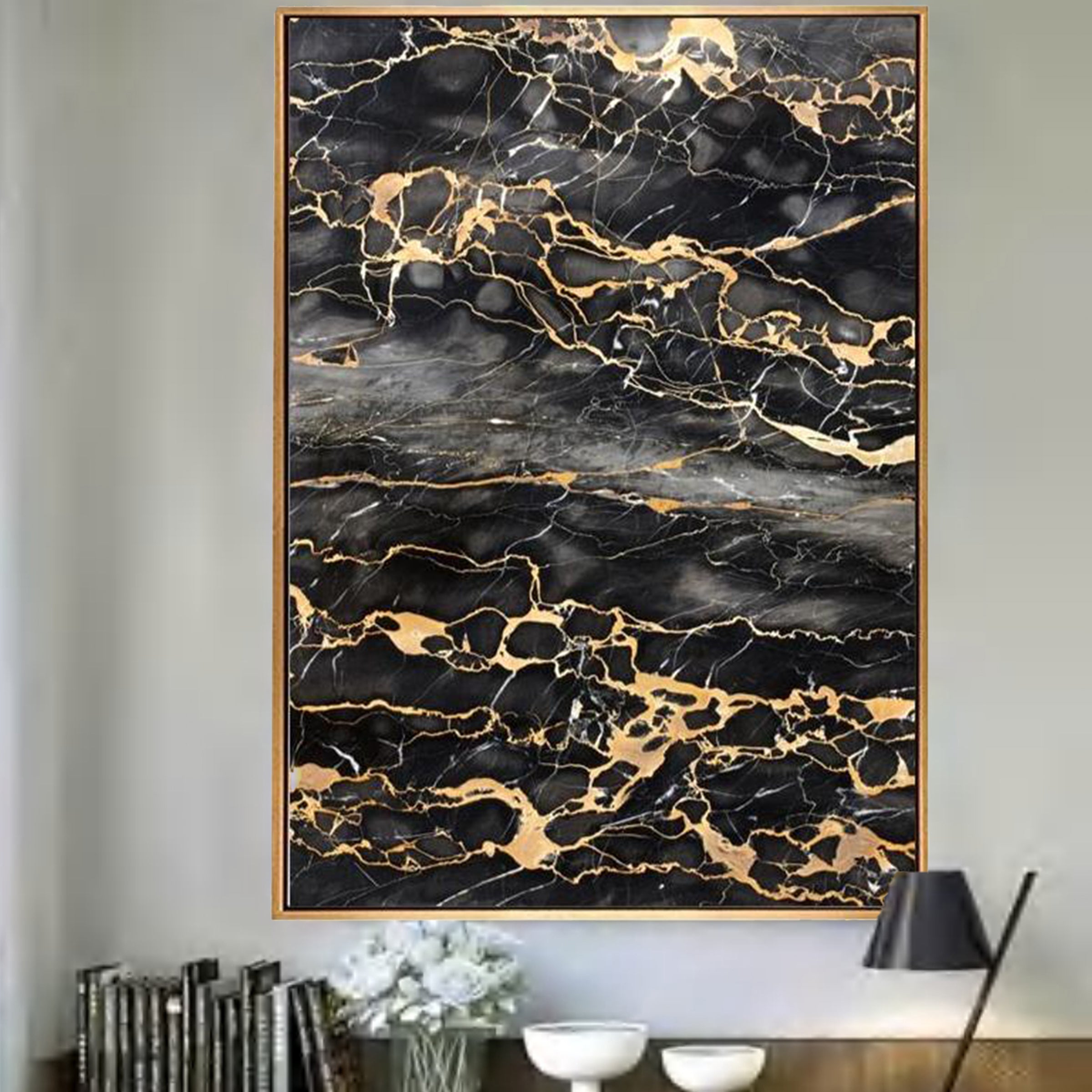 Black And Gold Marble Pattern Painting Wall Art Fl-H237A