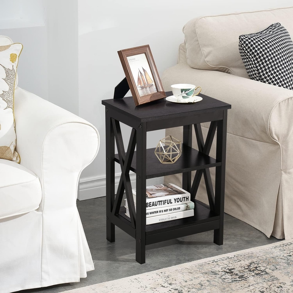 Modern End Table with 3 Tier Open Storage Shelves