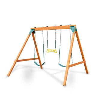 Swing-N-Slide Playsets A-Frame Wooden Swing Set with 2-Belt Swings and RingTrap Combo 01-1104