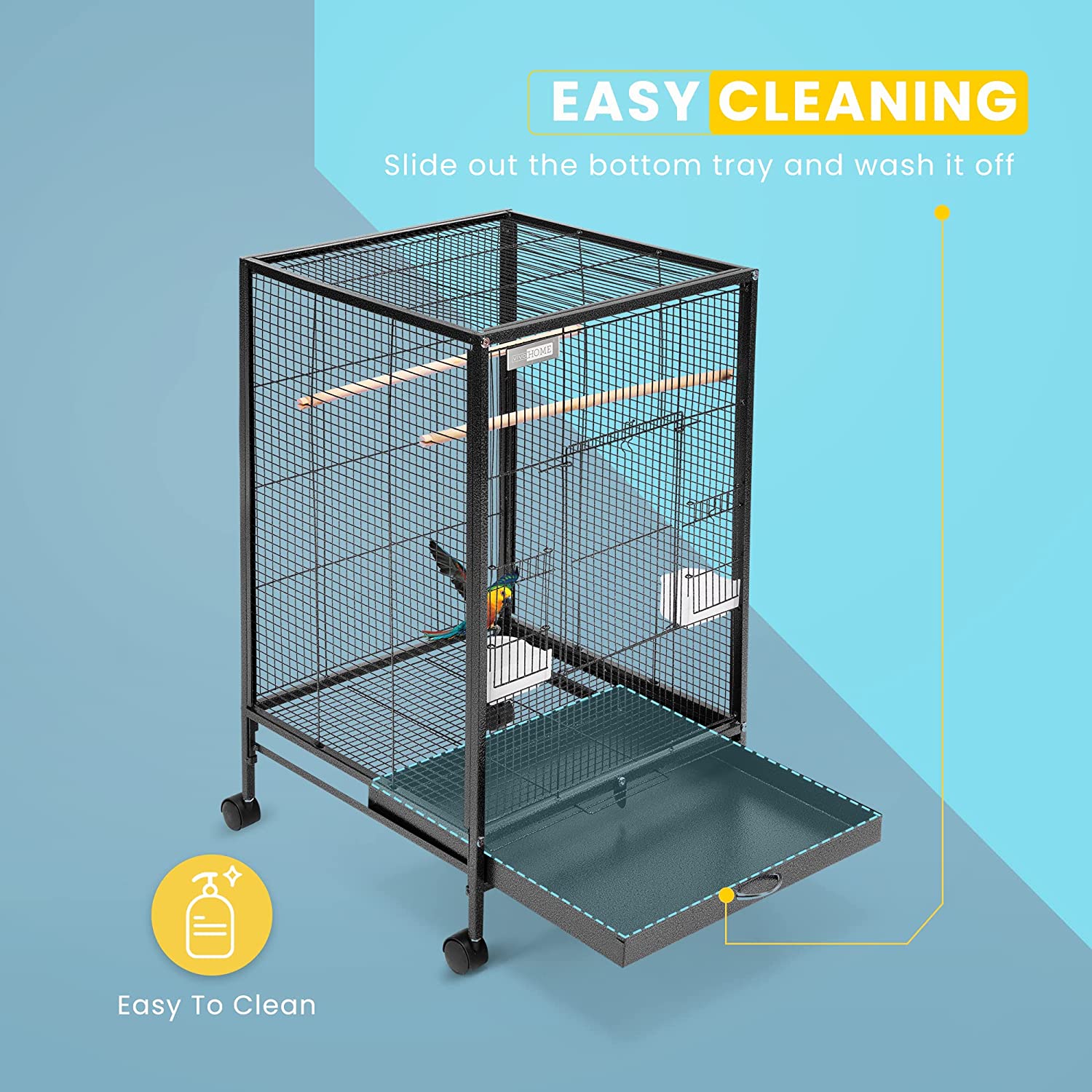 Vivohome Wrought Iron Bird Cage with Rolling Stand for Parrots， Lovebirds and Cockatiel， 30 Inch