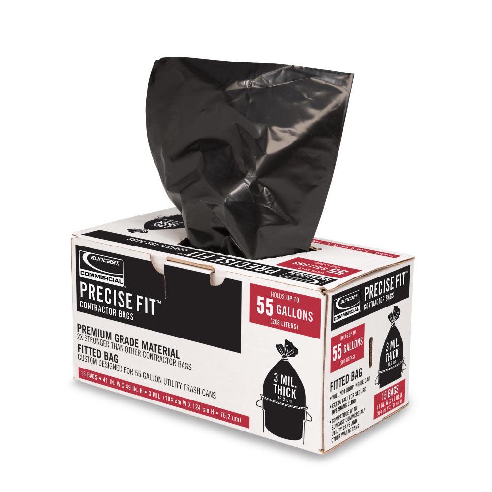 Precise Fit™ Contractor Bags， 55 gal， 3 mil