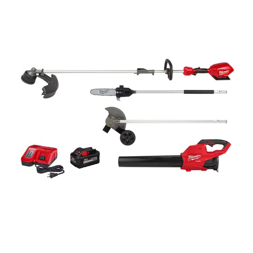 MW M18 FUEL 18-Volt Lithium-Ion Brushless Cordless QUIK-LOK String TrimmerBlower Combo Kit with Edger and Pole Saw(4-Tool) 3000-21-49-16-2718-49-16-2720