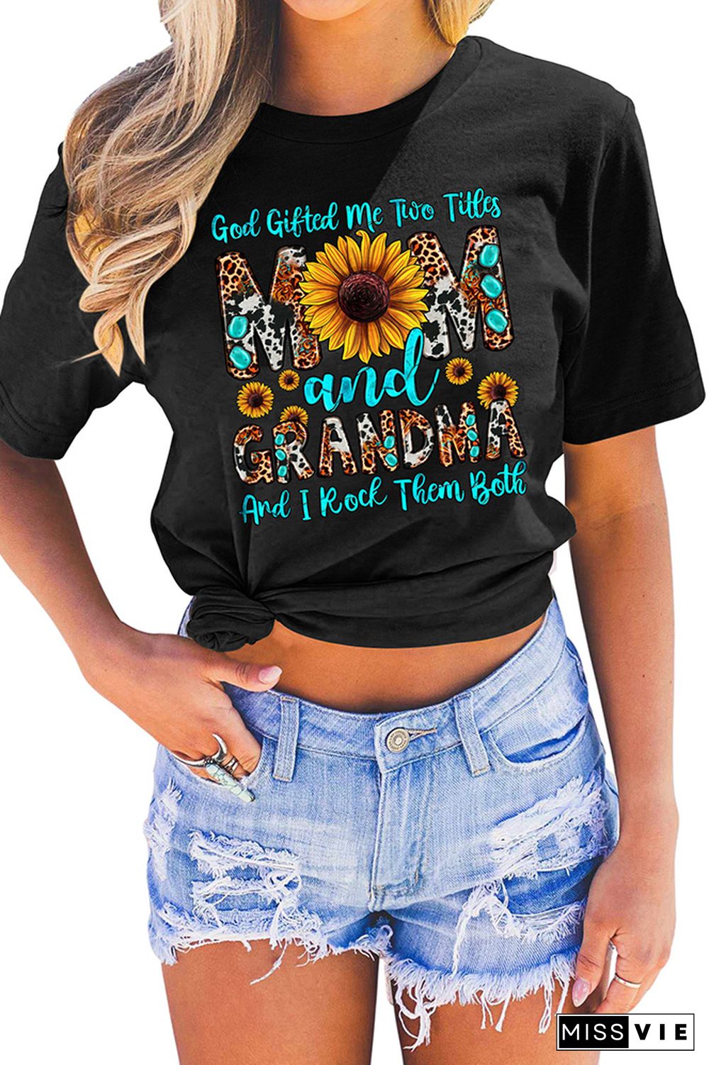 God Gifted Me Two Titles Mom And Grandma And I Rock Them Both Graphic Tee