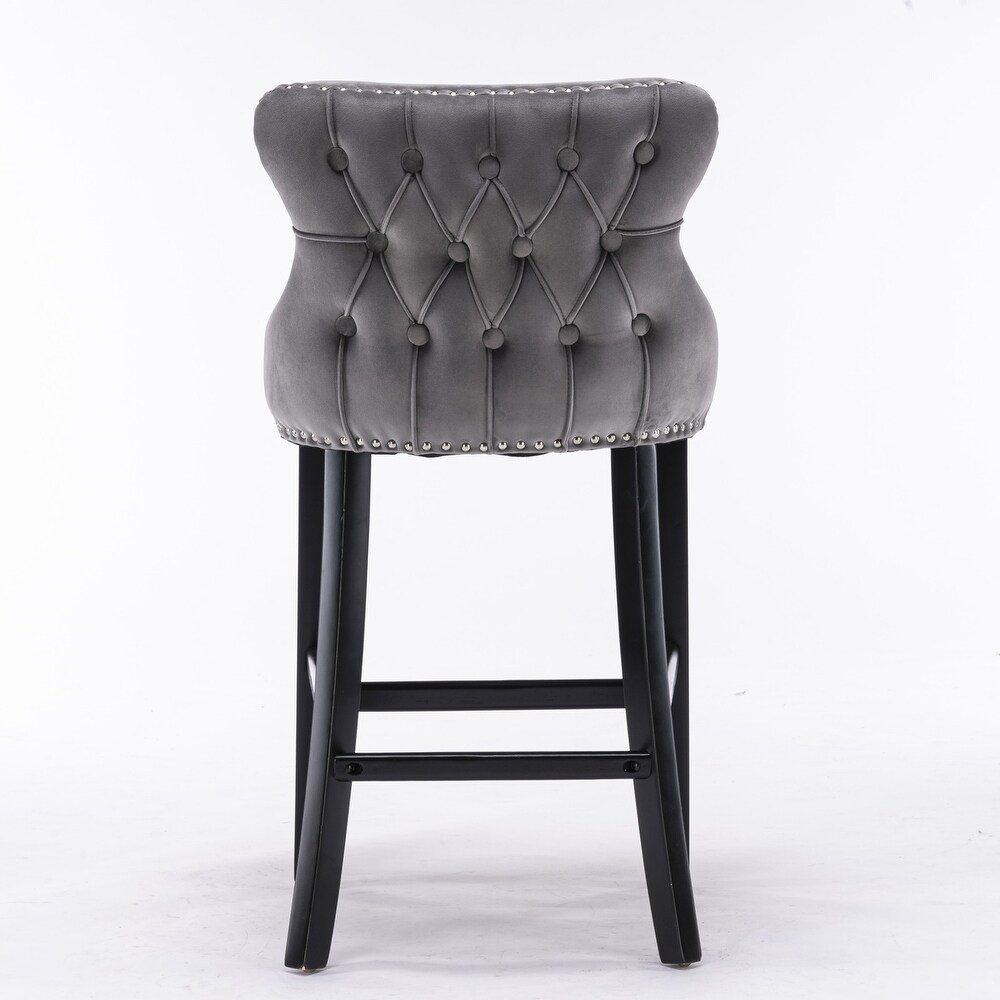 Gray Button Tufted Barstools Velvet Armless Chair Bar Table Stool 4pcs