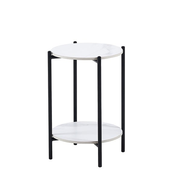 2-Tiers End Table with Marble Tabletop and Metal Frame