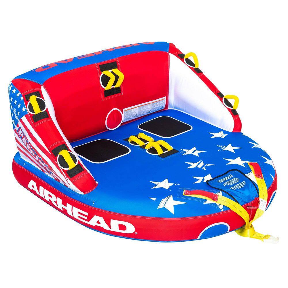 Airhead Patriot 2-Person Towable Kwik-Connect Chariot Style Tube with Tow Rope 53-2213-VMI19 + 57-1522