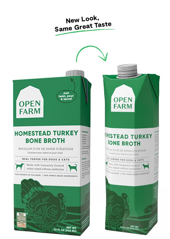 OPEN FARM HOMESTEAD TURKEY BONE BROTH FOR DOGS and CATS;