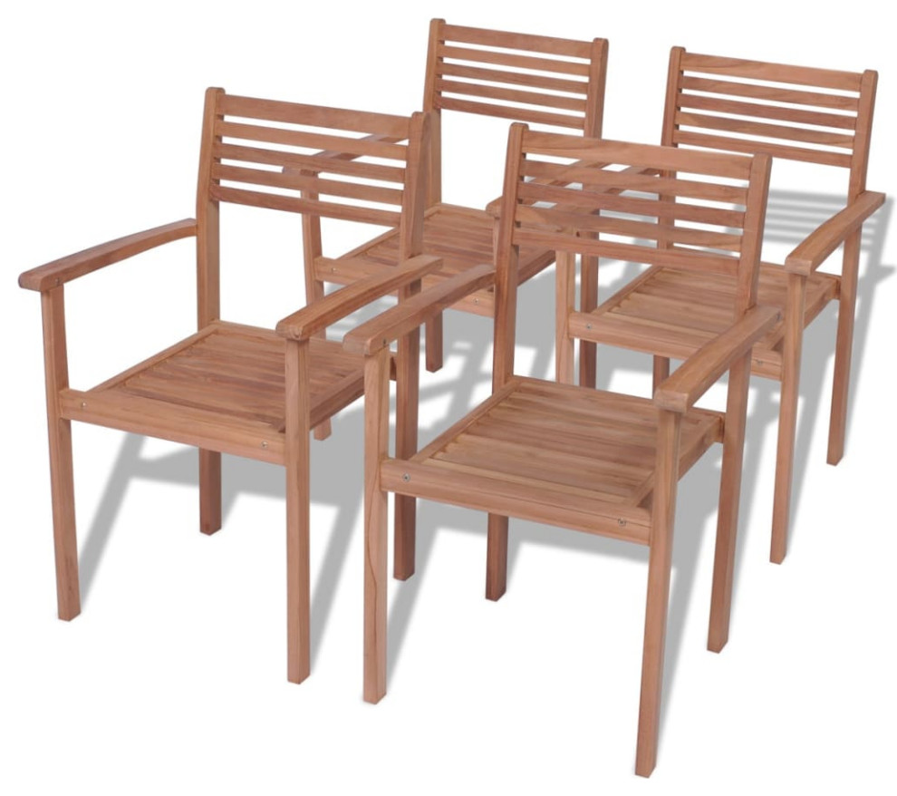 vidaXL 2x Solid Teak Wood Stackable Patio Chair Outdoor Garden Lounge Seating   Transitional   Outdoor Dining Chairs   by vidaXL LLC  Houzz