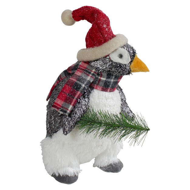 Plush Penguin With Pine Branch Christmas Figure