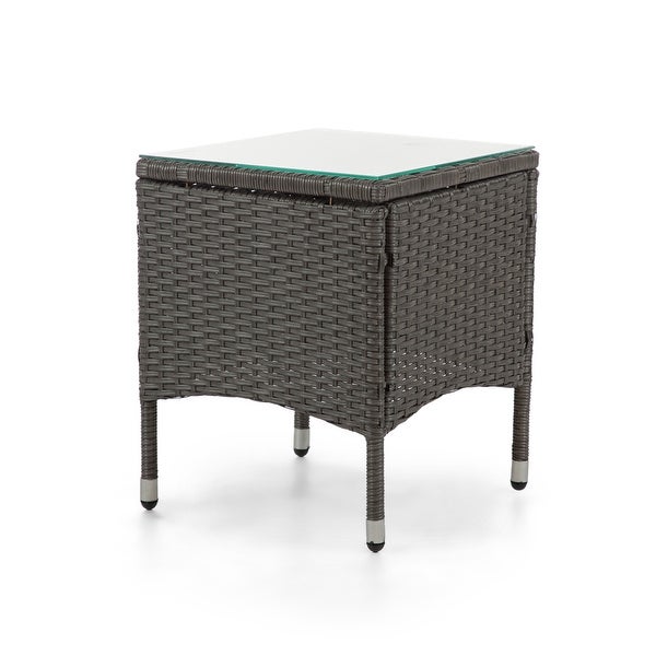 Zaara Compact Wicker and Glass Top Outdoor End Table by MandL Co.