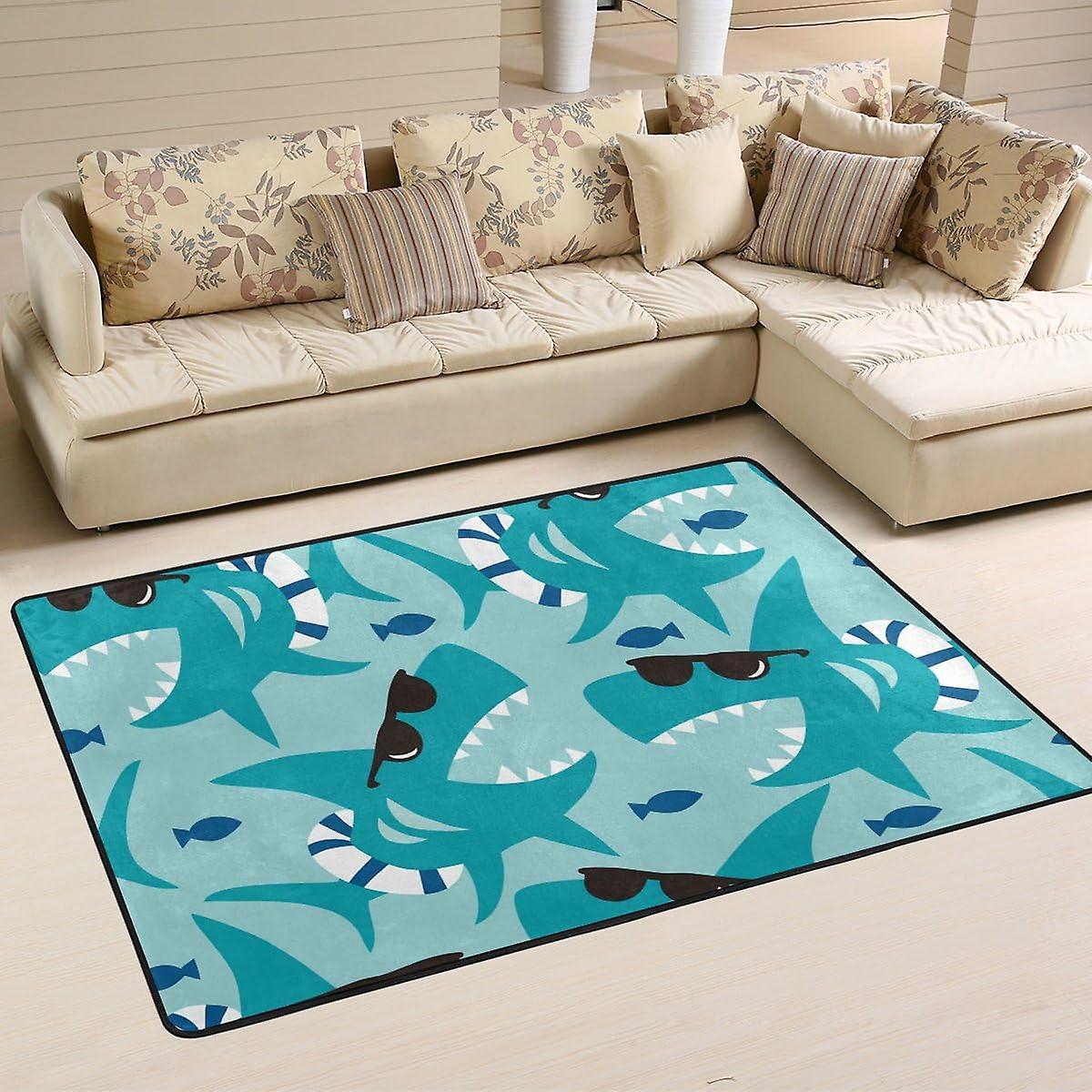 Colourlife Seamless Shark Pattern Lightweight Carpet Mats Area Soft Rugs Floor Mat Doormat Decoration For Rooms Entrance 36 X 24 Inches