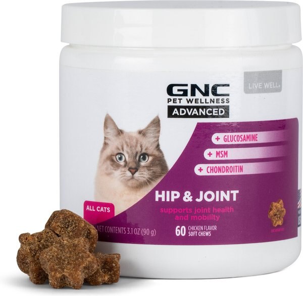 GNC Pets Advanced Hip and Joint Support Chicken Flavor Soft Chews Cat Supplement， 60 count