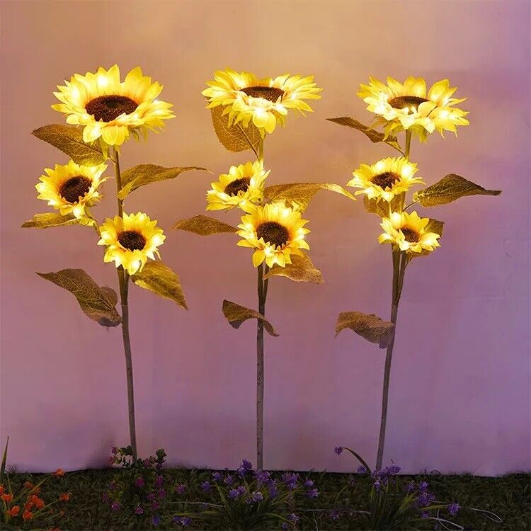 3 Outdoor Garden Sunflower Solar Lights Upgrade LED Yard Path Landscape Light