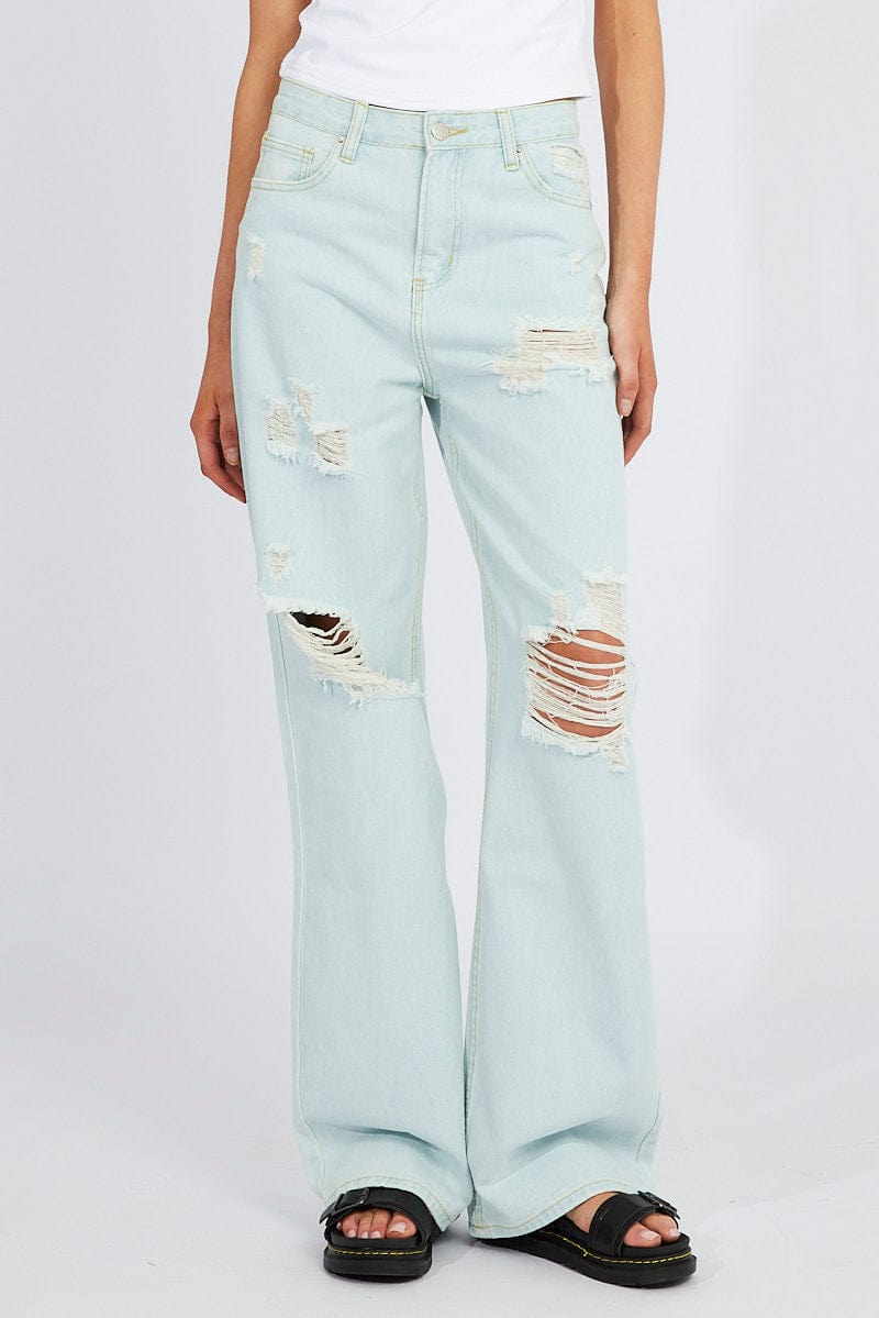 Denim Wide Leg Jean High Rise Ripped