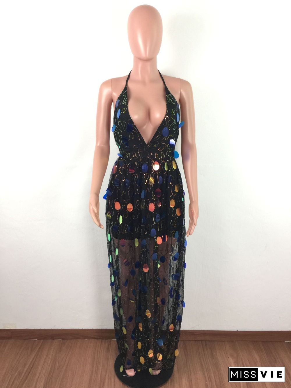 Fashion Backless Tie Sequin Sexy Dress