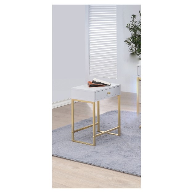 End Table White Brass Acme Furniture