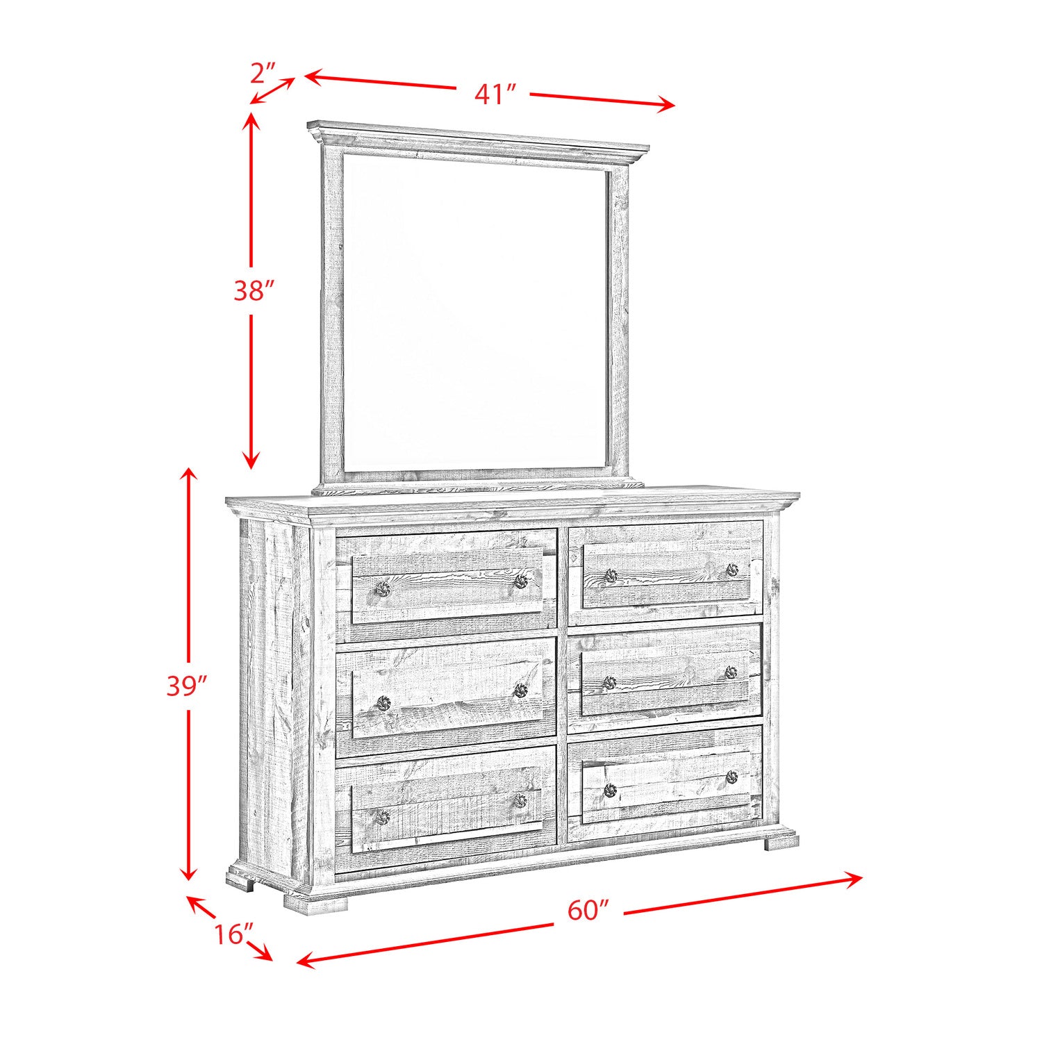 Picket House Furnishings Shayne 6-Drawer Dresser and Mirror Set in Drift