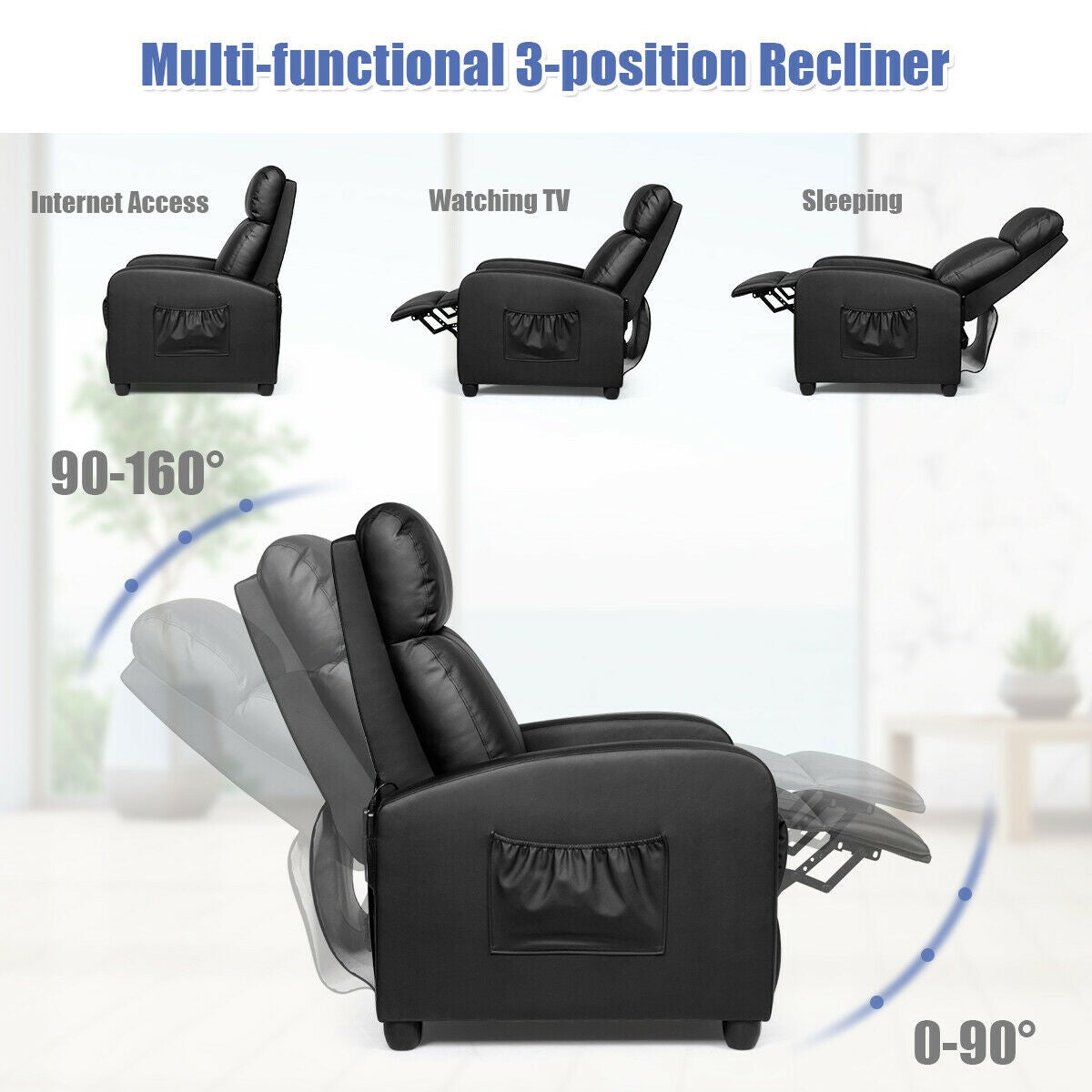 Giantex Recliner Chair for Living Room, Recliner Sofa Wingback Chair w/Massage Function