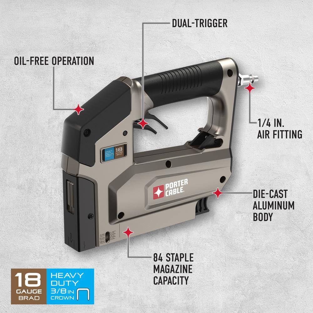 Porter-Cable 6 Gal. 150 PSI Portable Electric Air Compressor 16  18 GA Nailer 38 in. Stapler and Framing Nailer 4 Tool Combo Kit PCFP12234FR350B