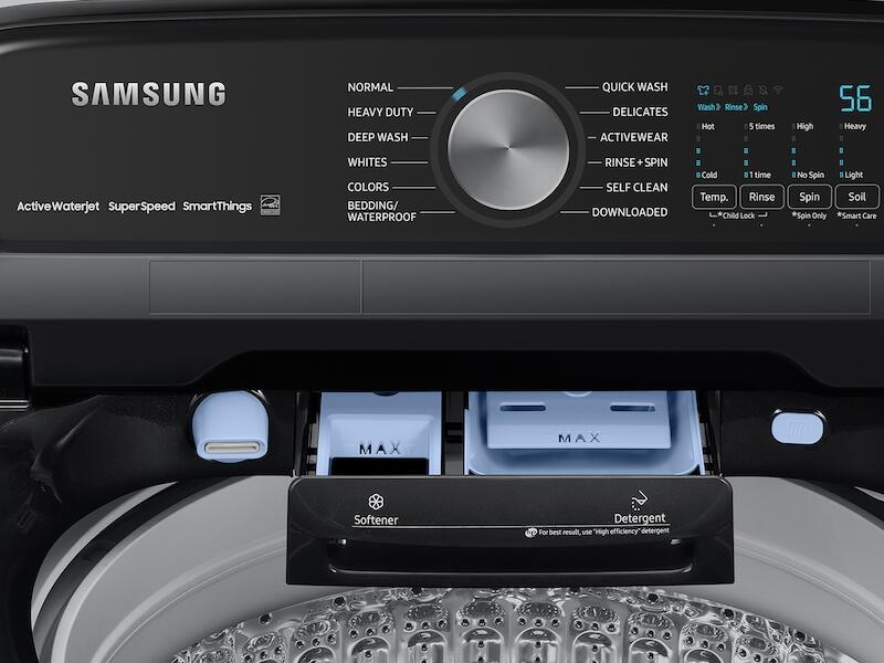 Samsung WA52A5500AV 5.2 Cu. Ft. Large Capacity Smart Top Load Washer With Super Speed Wash In Brushed Black