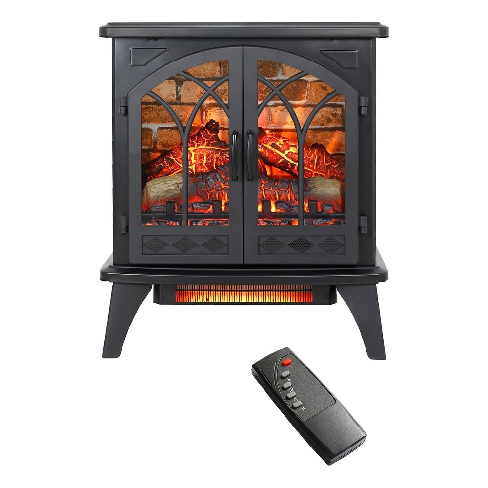 24 Inch Freestanding 3D Infrared Electric Fireplace Stove in Antique Black with Remote Control   24\