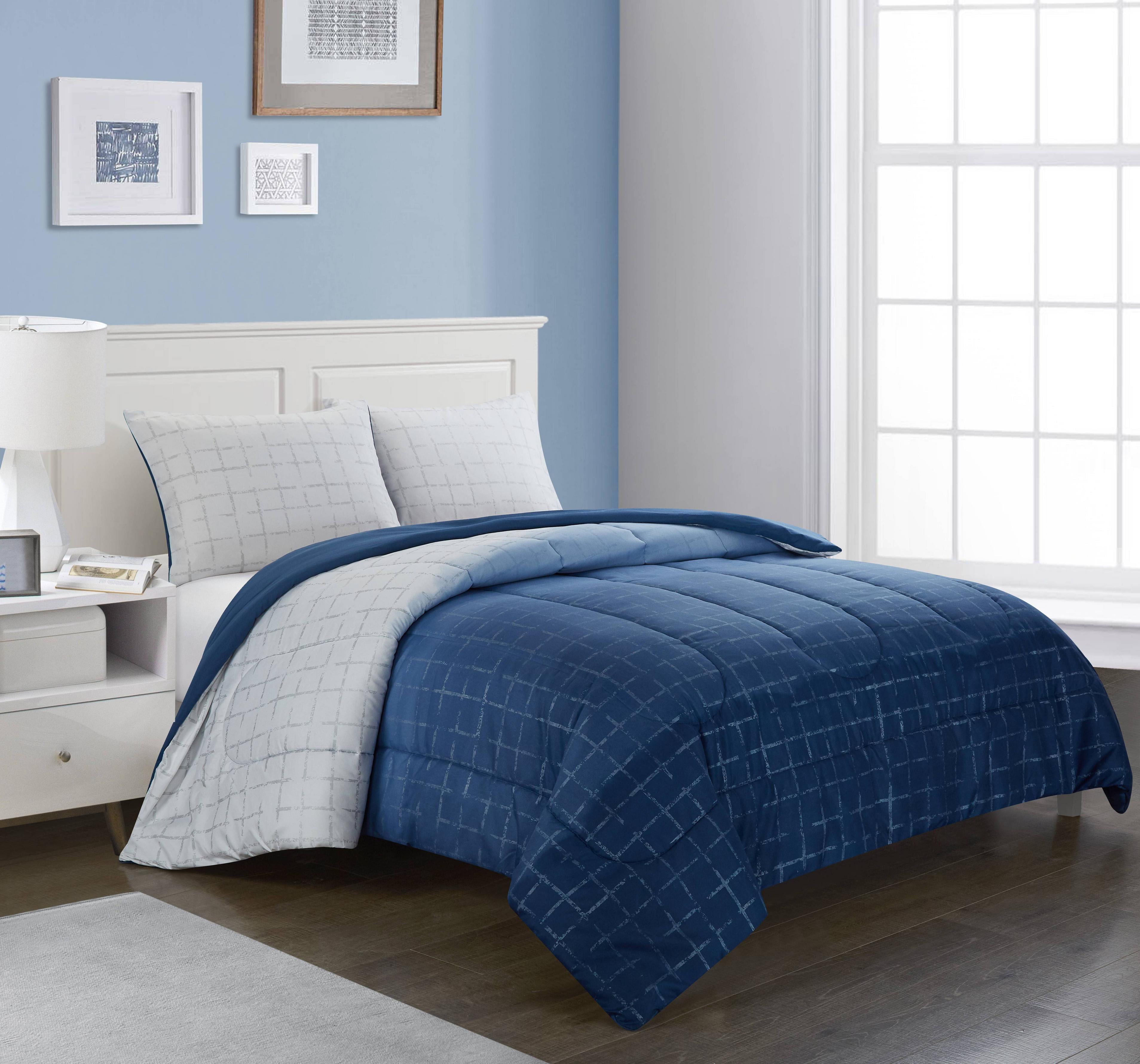 Casa Ombre Metallic Comforter Set， Full/Queen， Navy