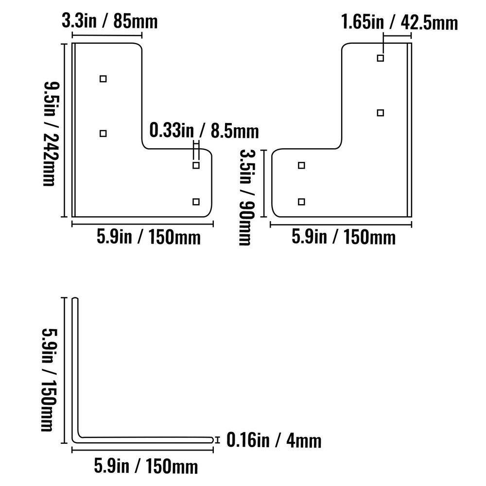 VEVOR Workbench Corner Brackets 48 lbs. Shop Table Bracket Kit 4mm Galvanized Steel for Heavy-Duty Deck Edge (8-Pieces) LJJDZGZTJ8PCSM0K4V0